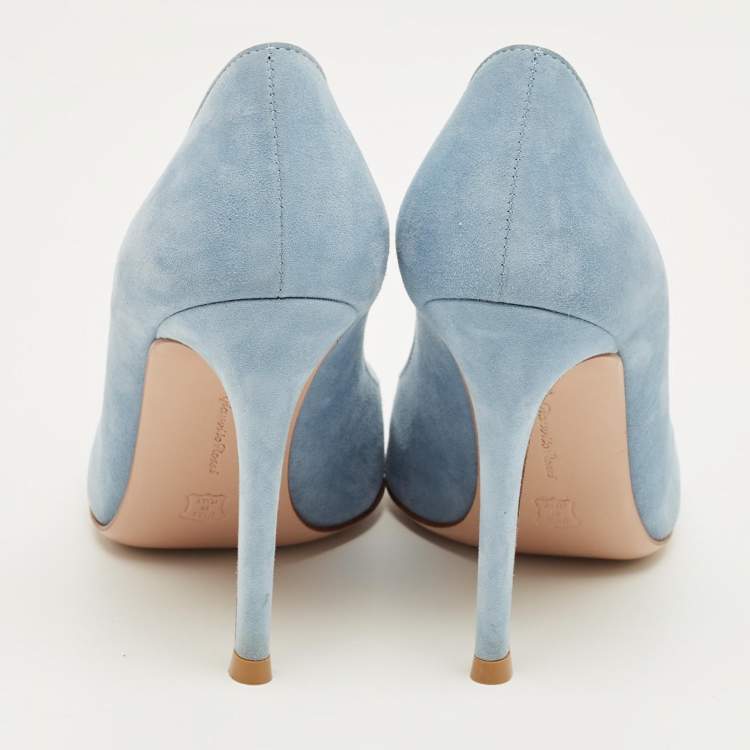 Pre Owned Gianvito Rossi Blue Suede Gianvito 85 Pumps Size 34