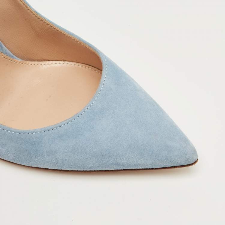Pre Owned Gianvito Rossi Blue Suede Gianvito 85 Pumps Size 34