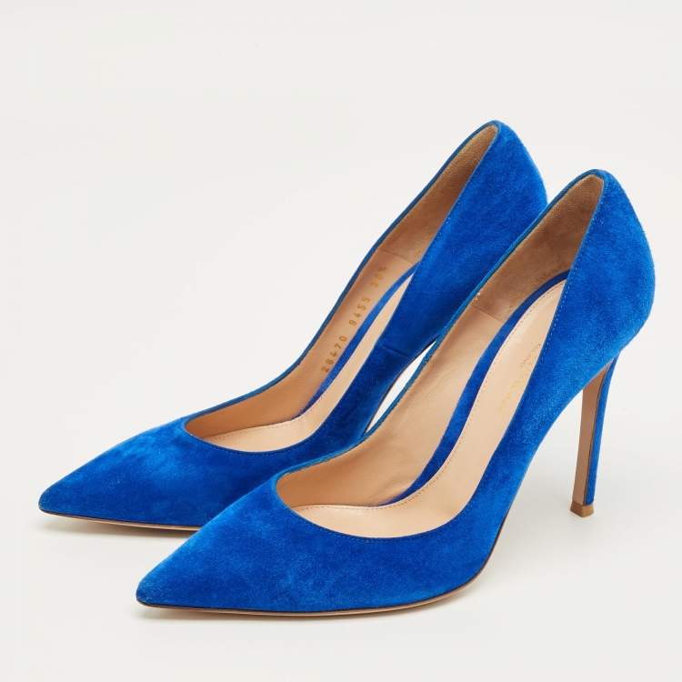 Pre Owned Gianvito Rossi Blue Suede Gianvito 105 Pumps Size 38.5