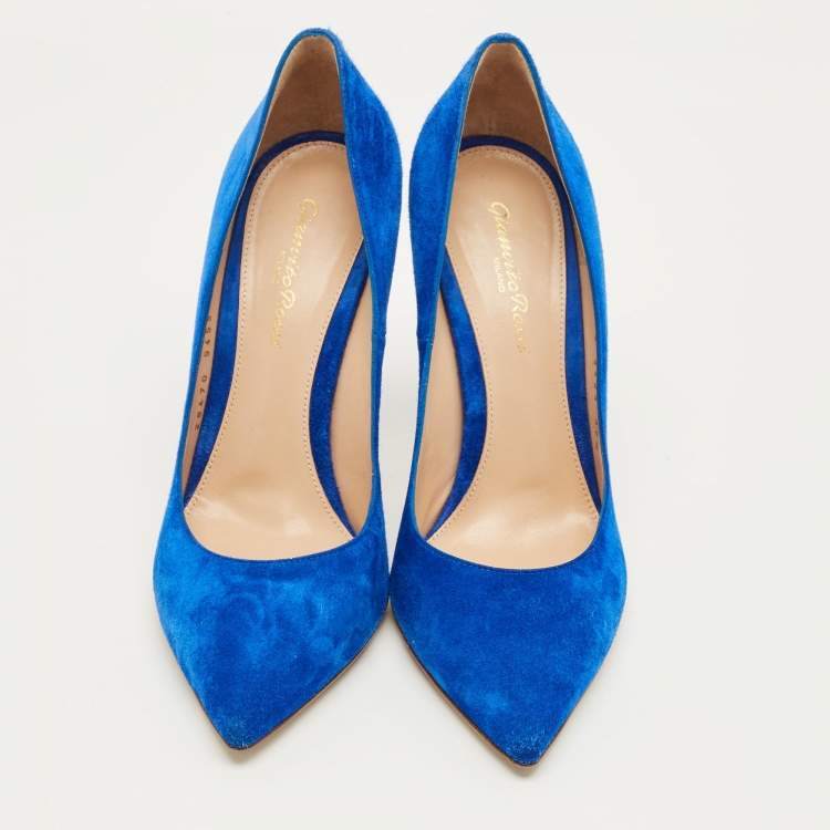 Pre Owned Gianvito Rossi Blue Suede Gianvito 105 Pumps Size 38.5