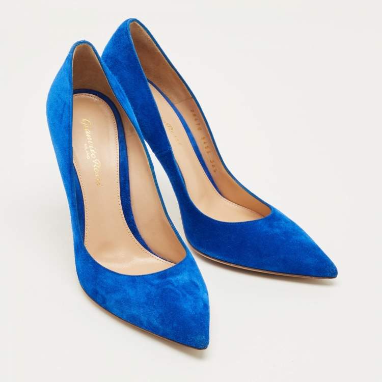 Pre Owned Gianvito Rossi Blue Suede Gianvito 105 Pumps Size 38.5