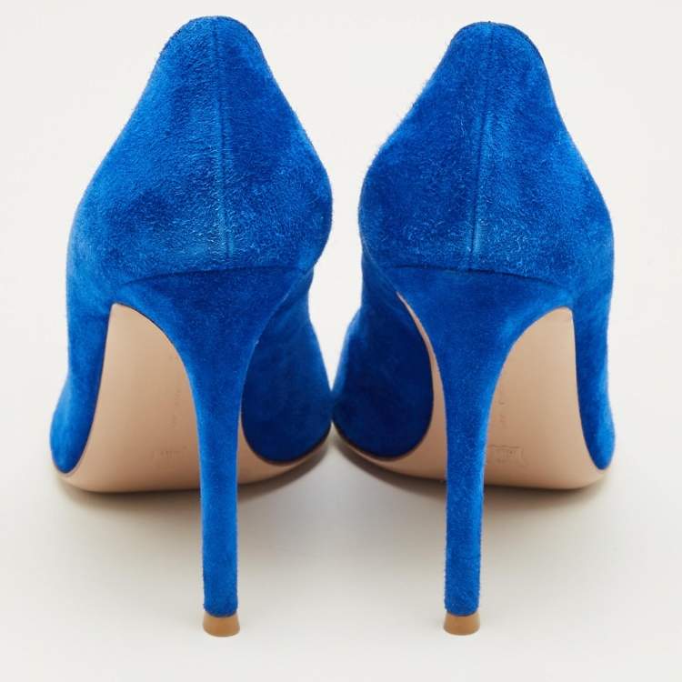 Pre Owned Gianvito Rossi Blue Suede Gianvito 105 Pumps Size 38.5