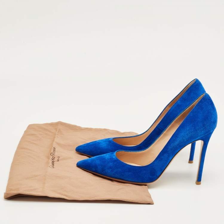Pre Owned Gianvito Rossi Blue Suede Gianvito 105 Pumps Size 38.5