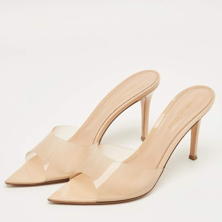 Pre Owned Gianvito Rossi Beige PVC Elle Slide Sandals Size 40