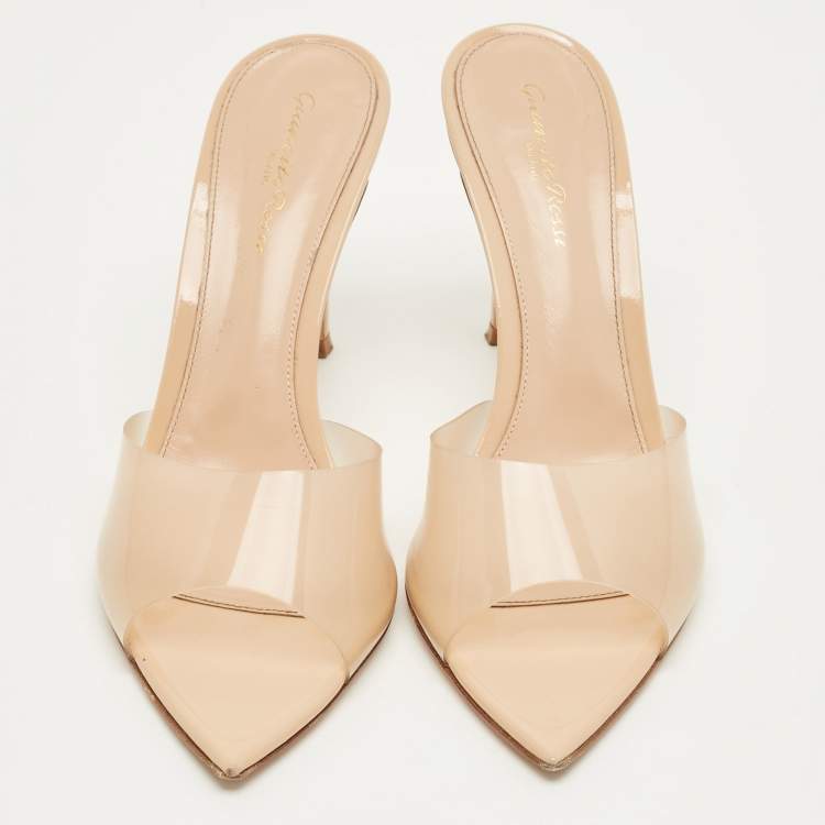 Pre Owned Gianvito Rossi Beige PVC Elle Slide Sandals Size 40