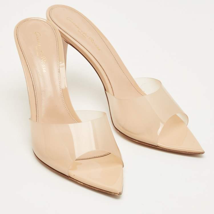 Pre Owned Gianvito Rossi Beige PVC Elle Slide Sandals Size 40