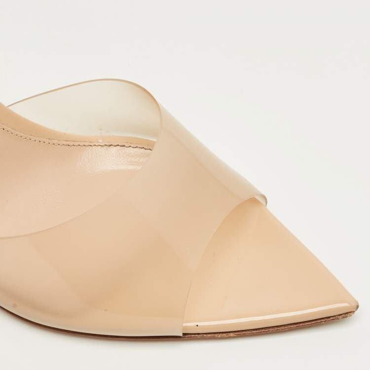 Pre Owned Gianvito Rossi Beige PVC Elle Slide Sandals Size 40