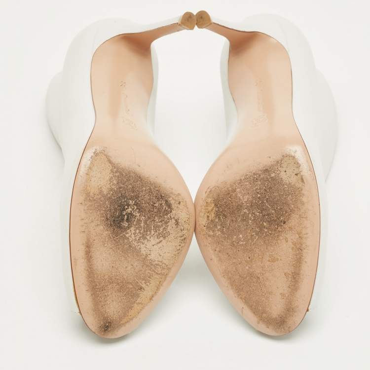 Pre Owned Gianvito Rossi White Leather Vamp Booties Size 37.5