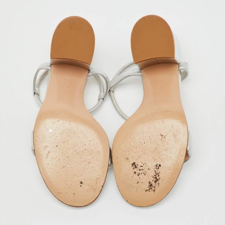 Pre Owned Gianvito Rossi Silver Metallic Leather Nikki Ankle Strap Sandals Size 36