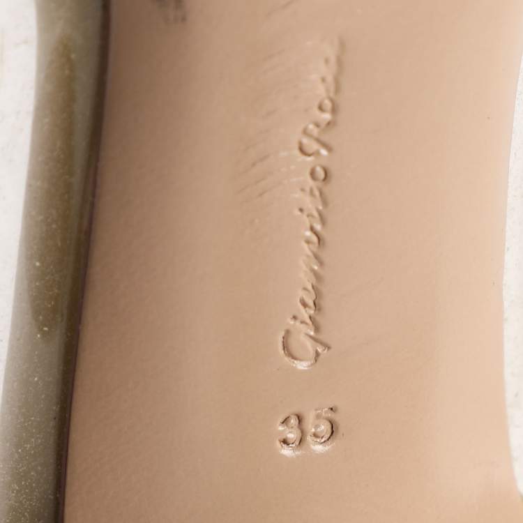 Pre Owned Gianvito Rossi Cream/Yellow Patent Leather And PVC Plexi Pointed Toe Pumps Size 35