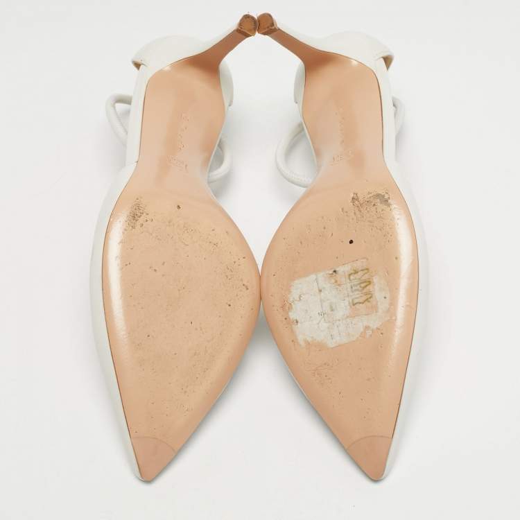 Pre Owned Gianvito Rossi White Leather Pointed Toe Ankle Strap Pumps Size 38