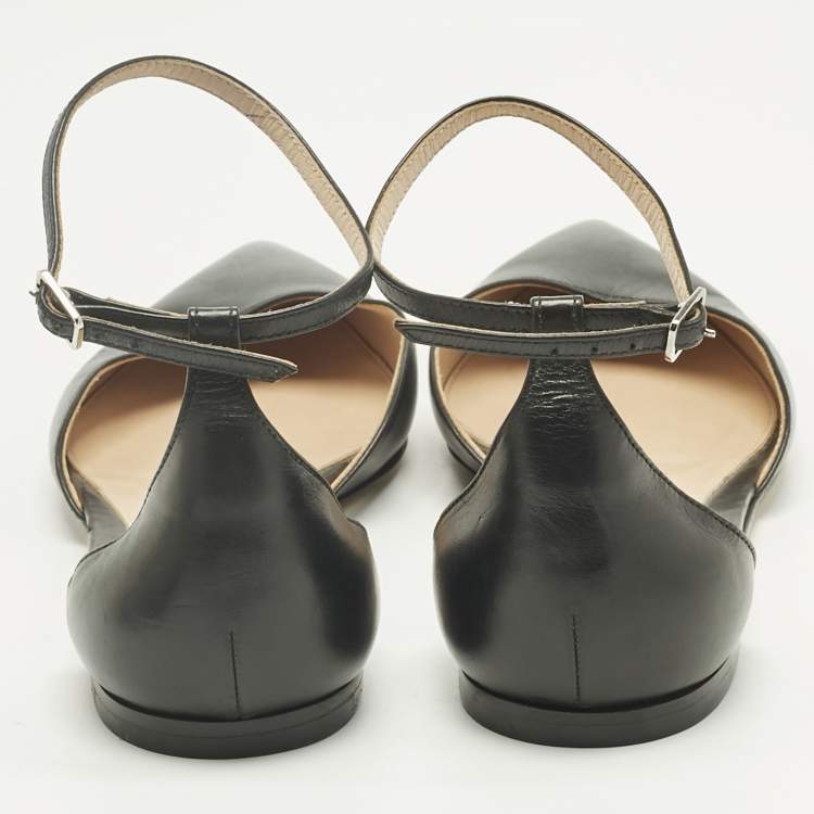 Pre Owned Gianvito Rossi Black Leather Gia Ankle Strap Ballet Flats Size 39