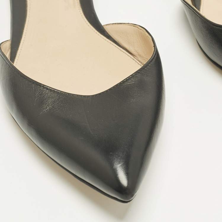 Pre Owned Gianvito Rossi Black Leather Gia Ankle Strap Ballet Flats Size 39