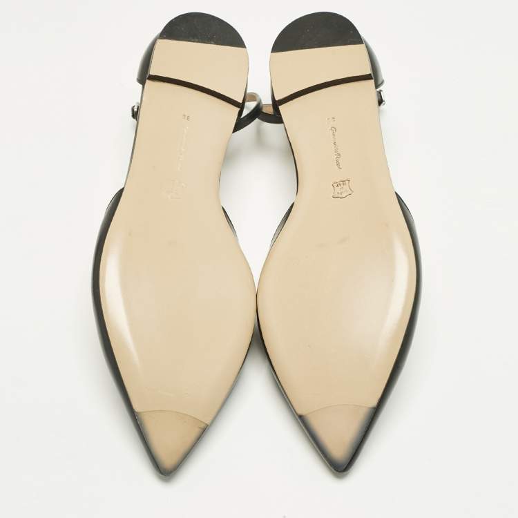 Pre Owned Gianvito Rossi Black Leather Gia Ankle Strap Ballet Flats Size 39