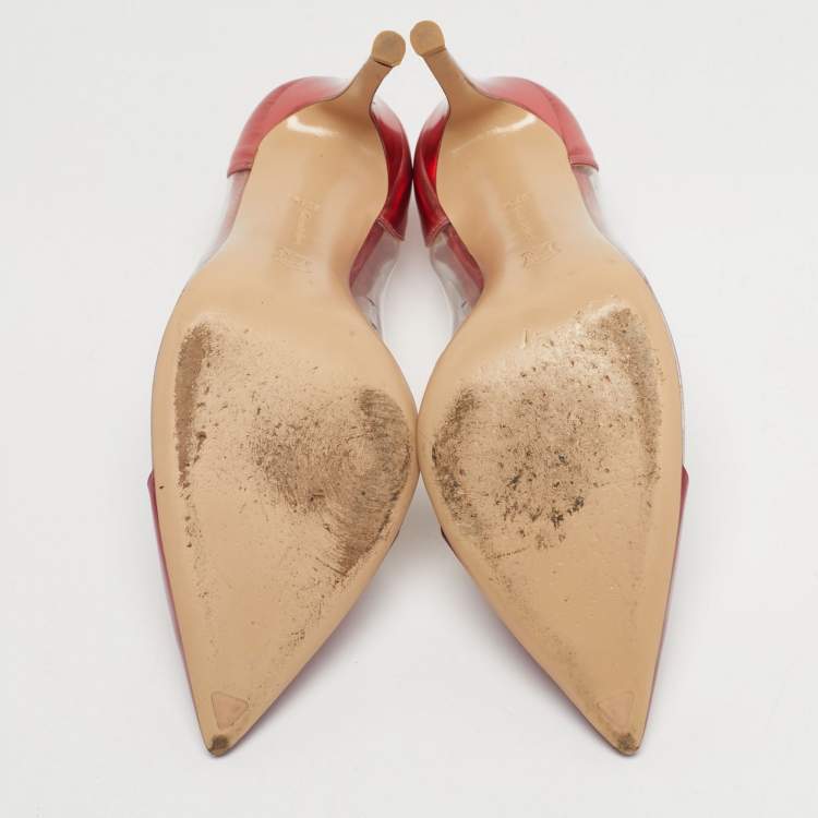Pre Owned Gianvito Rossi Pink/Transparent Leather And PVC Plexi Pointed Toe Pumps Size 37.5