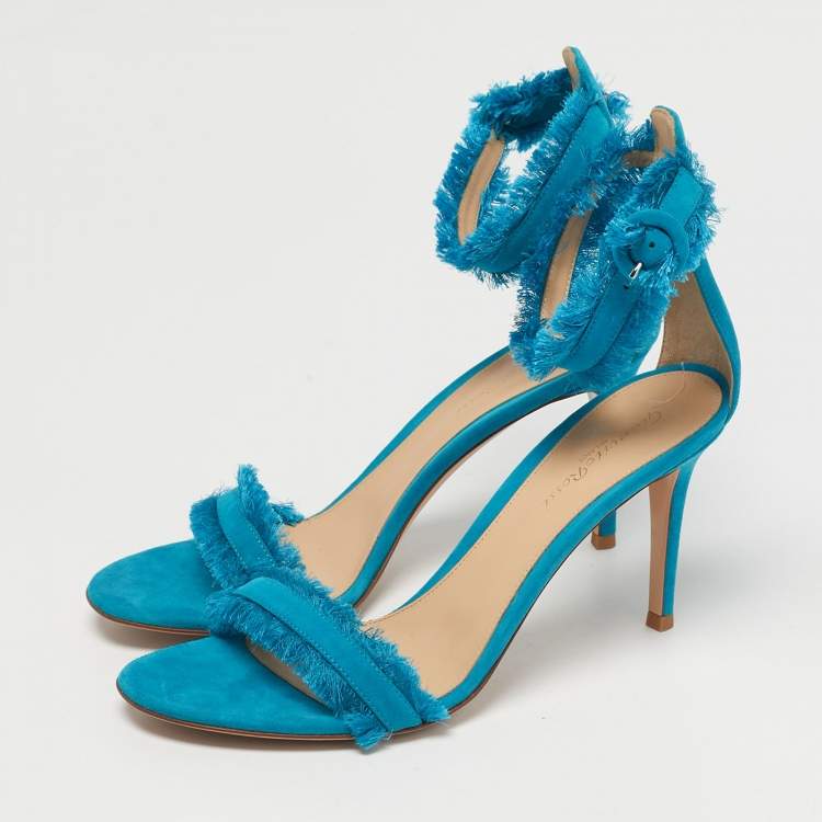 Pre Owned Gianvito Rossi Blue Suede Portofino Ankle Strap Sandals Size 39.5