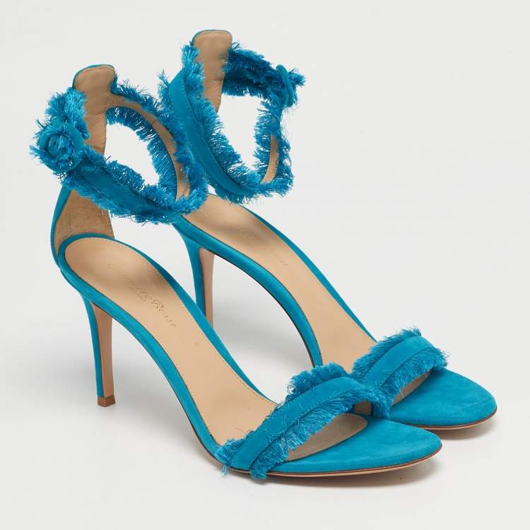 Pre Owned Gianvito Rossi Blue Suede Portofino Ankle Strap Sandals Size 39.5