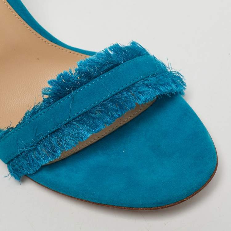 Pre Owned Gianvito Rossi Blue Suede Portofino Ankle Strap Sandals Size 39.5