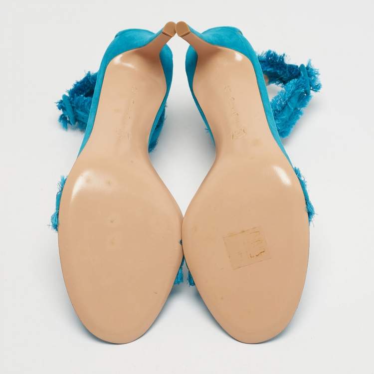 Pre Owned Gianvito Rossi Blue Suede Portofino Ankle Strap Sandals Size 39.5