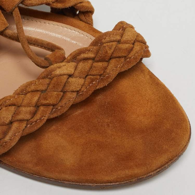 Pre Owned Gianvito Rossi Brown Ankle Tie Flat Sandals Size 35.5