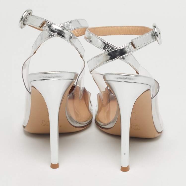 مملوكة مسبقًا Gianvito Rossi Transparent/Silver Leather and PVC Ankle Strap Pumps Size 38