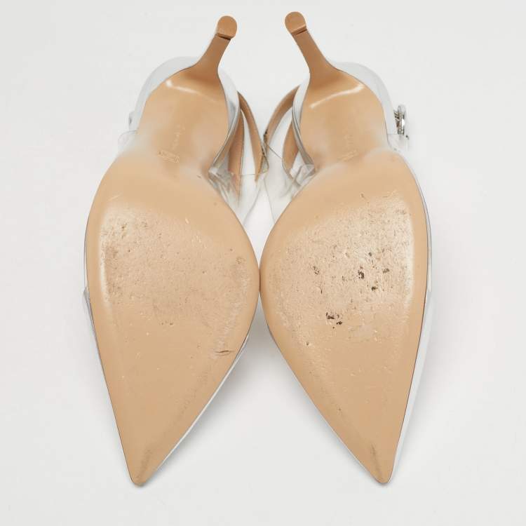 مملوكة مسبقًا Gianvito Rossi Transparent/Silver Leather and PVC Ankle Strap Pumps Size 38