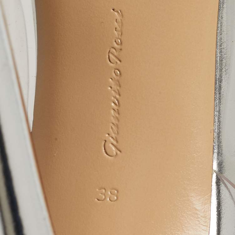 مملوكة مسبقًا Gianvito Rossi Transparent/Silver Leather and PVC Ankle Strap Pumps Size 38