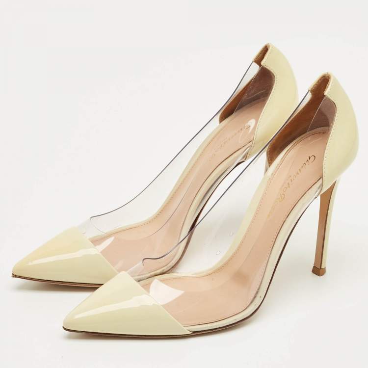 Pre Owned Gianvito Rossi Cream Patent Leather and PVC Plexi Pumps Size 37.5