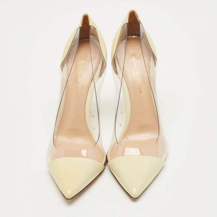 Pre Owned Gianvito Rossi Cream Patent Leather and PVC Plexi Pumps Size 37.5