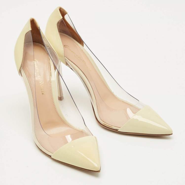 Pre Owned Gianvito Rossi Cream Patent Leather and PVC Plexi Pumps Size 37.5