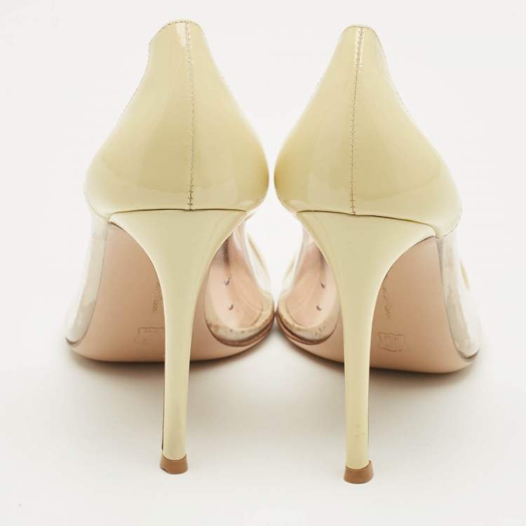 Pre Owned Gianvito Rossi Cream Patent Leather and PVC Plexi Pumps Size 37.5