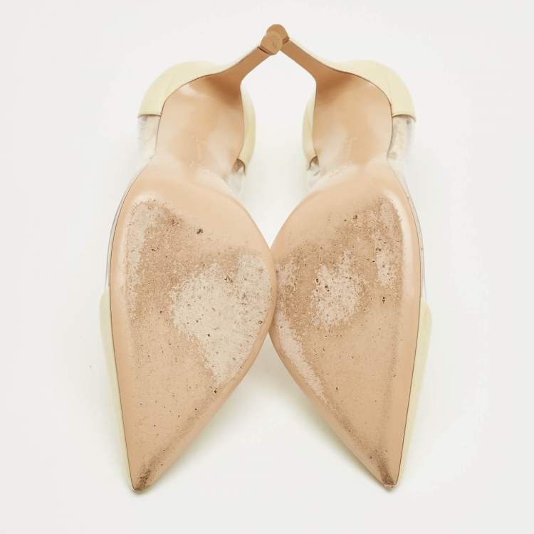 Pre Owned Gianvito Rossi Cream Patent Leather and PVC Plexi Pumps Size 37.5