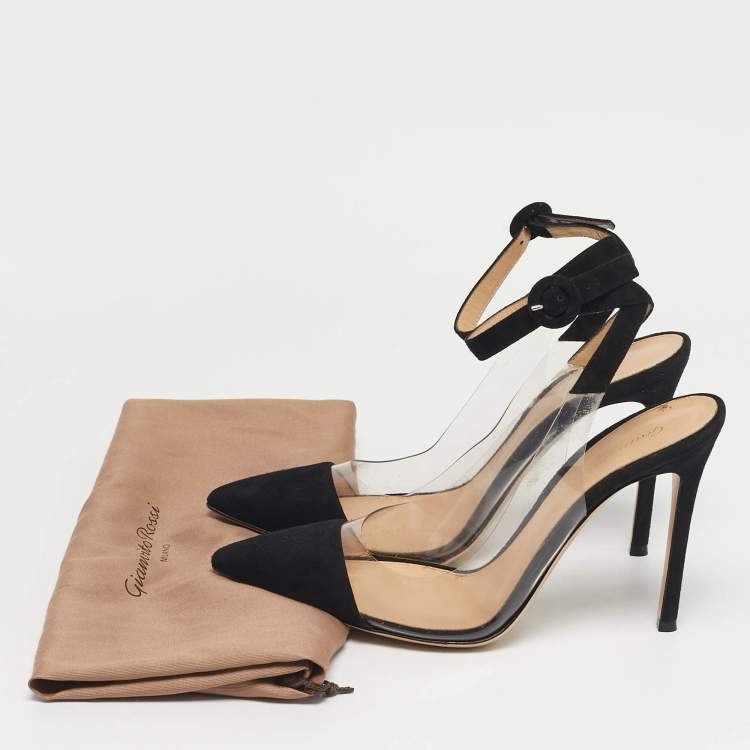 Pre Owned Gianvito Rossi Black Suede and PVC Anise Ankle Strap Pumps Size 38