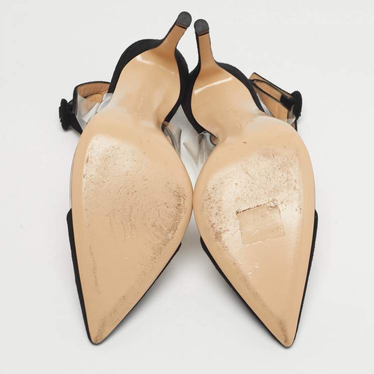 Pre Owned Gianvito Rossi Black Suede and PVC Anise Ankle Strap Pumps Size 38