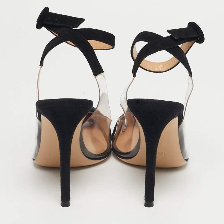 Pre Owned Gianvito Rossi Black Suede and PVC Anise Ankle Strap Pumps Size 38