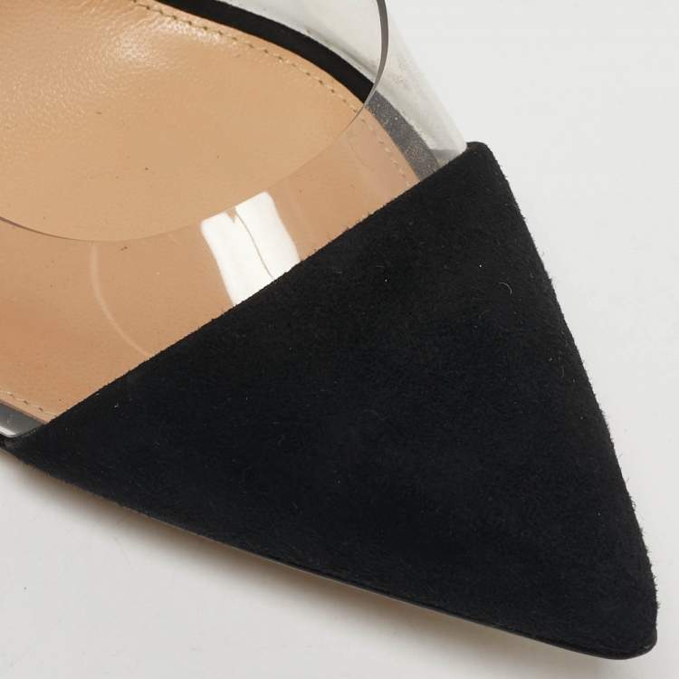 Pre Owned Gianvito Rossi Black Suede and PVC Anise Ankle Strap Pumps Size 38