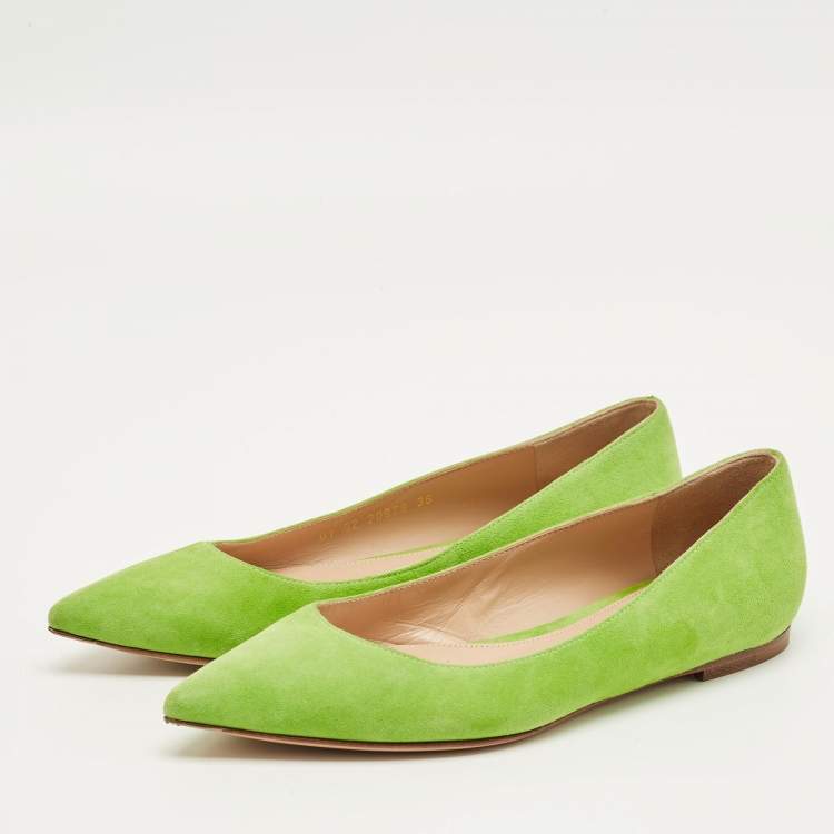Pre Owned Gianvito Rossi Green Suede Ballet Flats Size 36