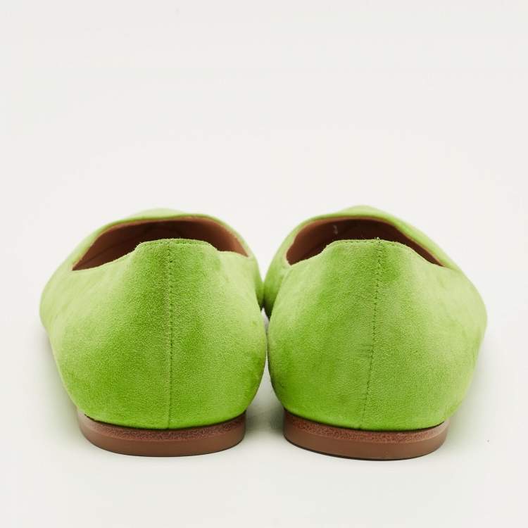 Pre Owned Gianvito Rossi Green Suede Ballet Flats Size 36