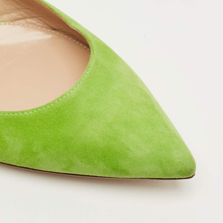 Pre Owned Gianvito Rossi Green Suede Ballet Flats Size 36