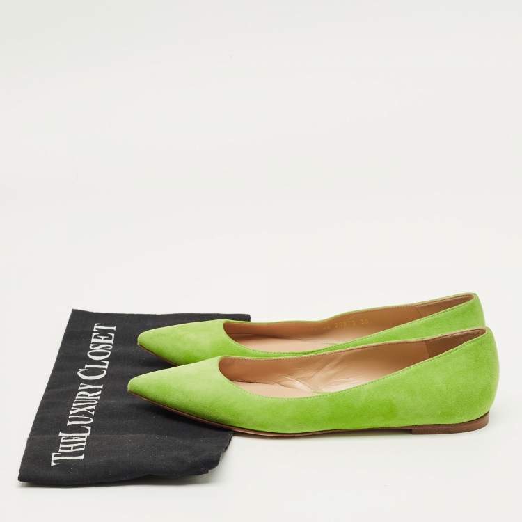 Pre Owned Gianvito Rossi Green Suede Ballet Flats Size 36