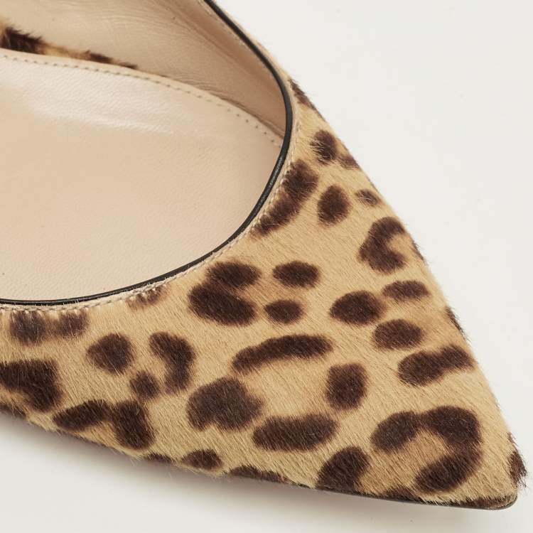 Pre Owned Gianvito Rossi Brown Leopard Print Calfhair Anna Slingback Flats Size 36