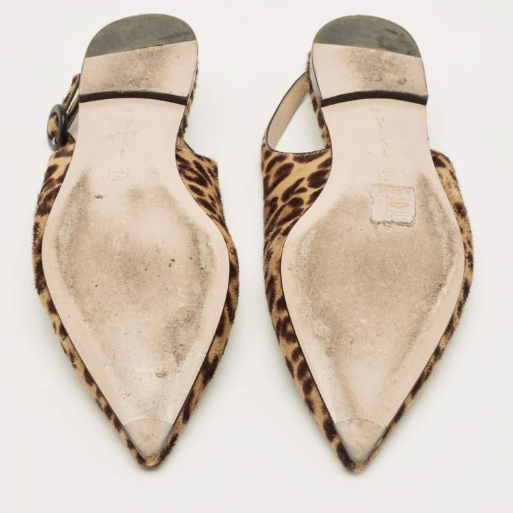 Pre Owned Gianvito Rossi Brown Leopard Print Calfhair Anna Slingback Flats Size 36