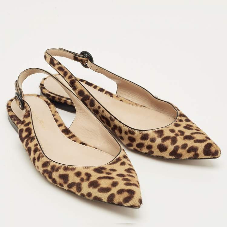 Pre Owned Gianvito Rossi Brown Leopard Print Calfhair Anna Slingback Flats Size 36