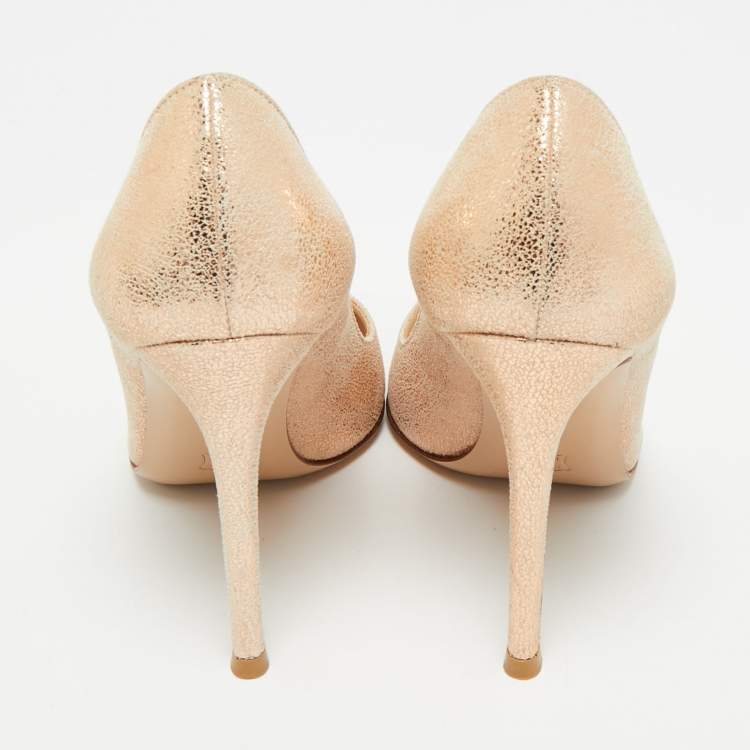 Pre Owned Gianvito Rossi Metallic Gold Suede Pointed Toe Pumps Size 35 