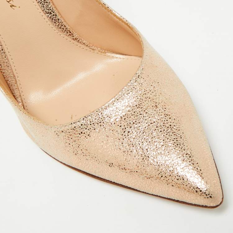 Pre Owned Gianvito Rossi Metallic Gold Suede Pointed Toe Pumps Size 35 