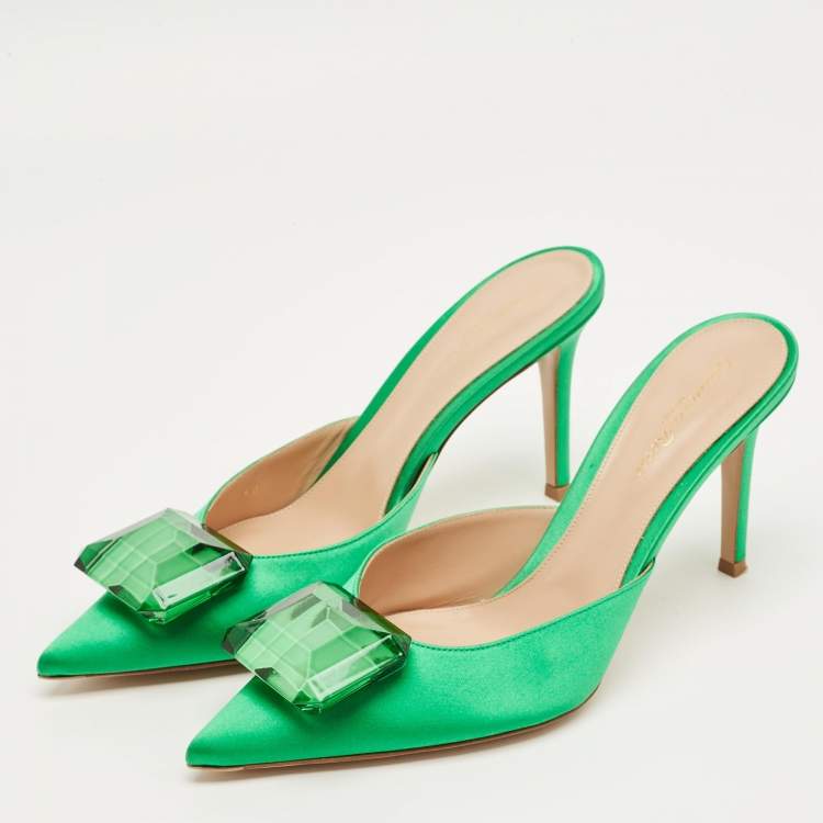 Pre Owned Gianvito Rossi Jaipur Green Satin Mules Size 40 