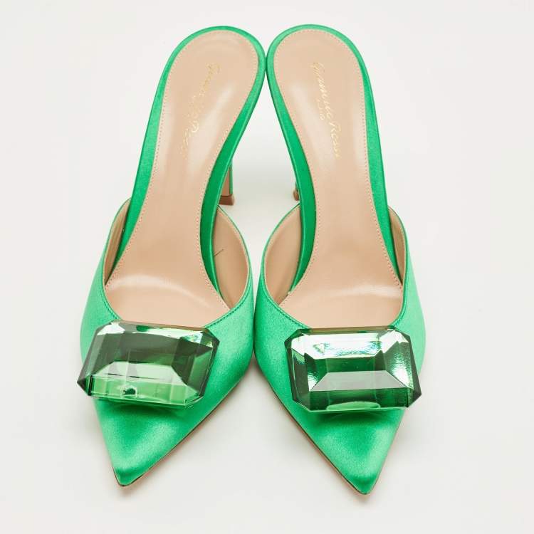 Pre Owned Gianvito Rossi Jaipur Green Satin Mules Size 40 