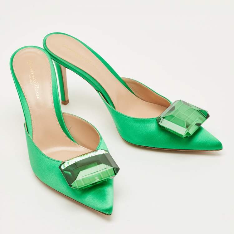 Pre Owned Gianvito Rossi Jaipur Green Satin Mules Size 40 
