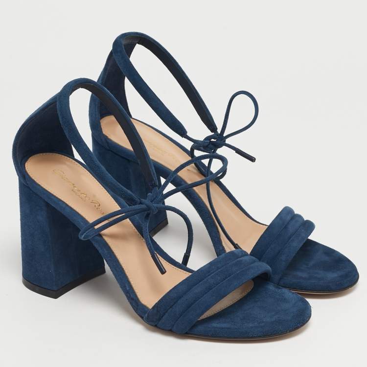 Pre Owned Gianvito Rossi Midnight Size 36 Navy Blue Suede Ankle Strap Sandals