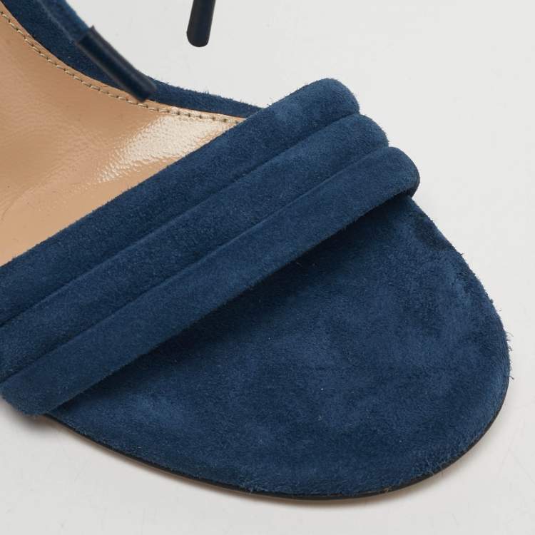 Pre Owned Gianvito Rossi Midnight Size 36 Navy Blue Suede Ankle Strap Sandals